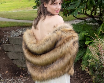 Brown faux fur wrap, faux fur stole, faux fur shawl, bridal wrap, wedding shrug, bridal shrug, faux fur cape