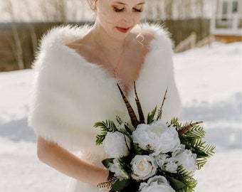 Ivory faux fur bridal wrap faux fur shawl faux fur stole wedding shrug bridal shrug faux fur cape faux fur wrap bridal B005