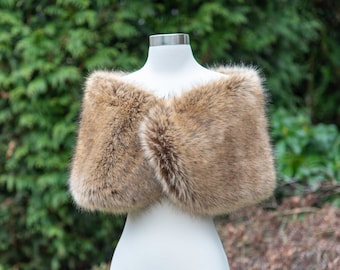 Brown faux fur bridal wrap wedding faux fur shawl faux fur bridal stole faux fur cape B012-fox