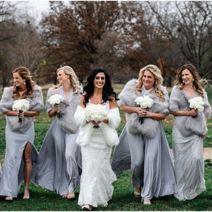 Gray faux fur wrap faux fur stole faux fur shawl bridal wrap faux fur shrug B002-gray