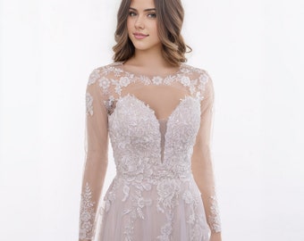 Wedding dress topper with keyhole back and long sleeves, wedding bolero, lace bolero, wedding jacket, bridal bolero, detachable sleeves