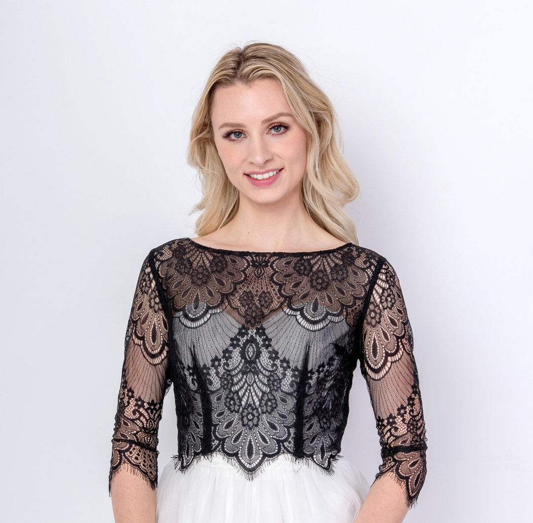 Black Lace Topper Bridal Lace Topper Bridal Lace Jacket Bridal Etsy