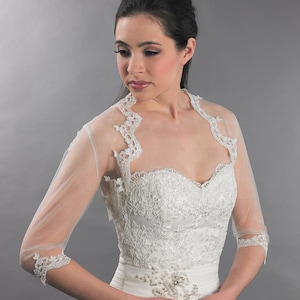Wedding bolero, lace bolero, bridal bolero jacket, Ivory bolero, white bolero, 3/4 sleeve lace bolero, tulle bolero