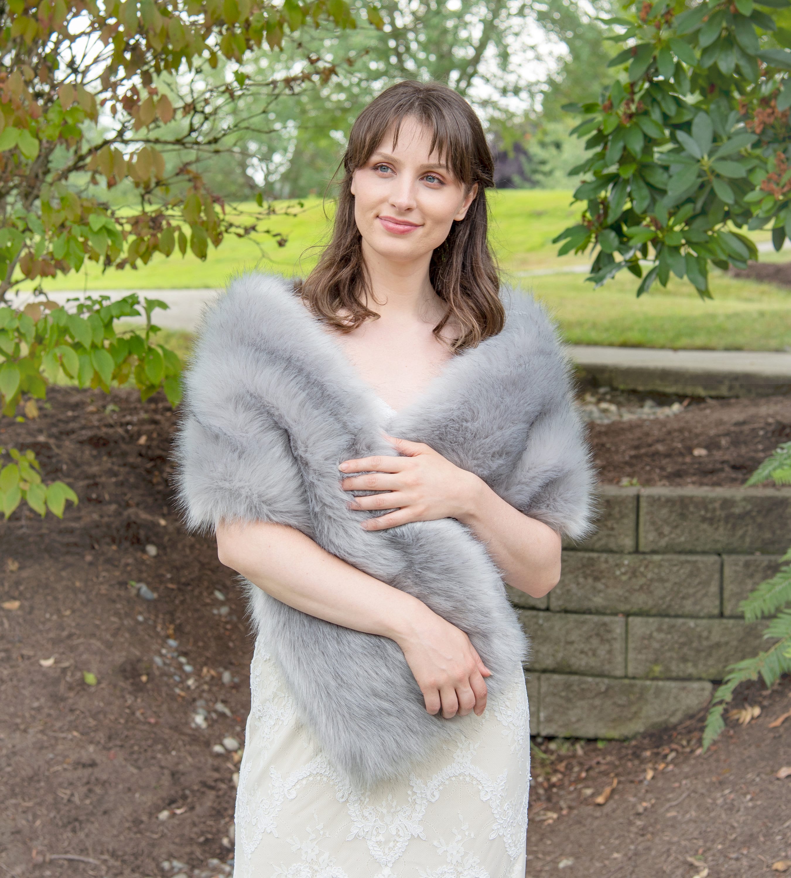 Grey faux fur best sale shawl