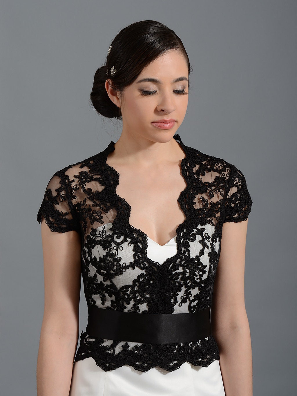 Black lace bolero wedding jacket bridal bolero wedding bolero bridal shrug alencon lace front open