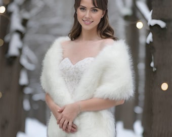 Ivory Faux Fur Bridal Wrap: Soft Fleece Lined Wedding Shawl