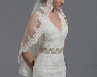 wedding veil, bridal veil, mantilla veil, cathedral veil, alencon lace veil, wedding veil ivory