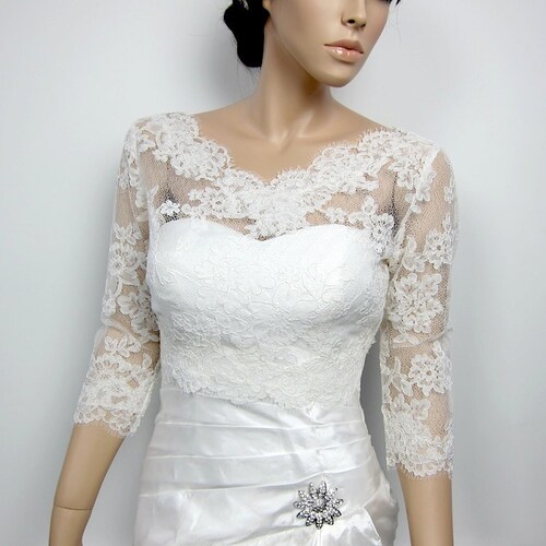Lace Bolero Jacket, Bridal Bolero, Wedding Jacket, Wedding Bolero, Bridal Shrug, Bridal Jacket, V-Neck Ivory Alencon Lace