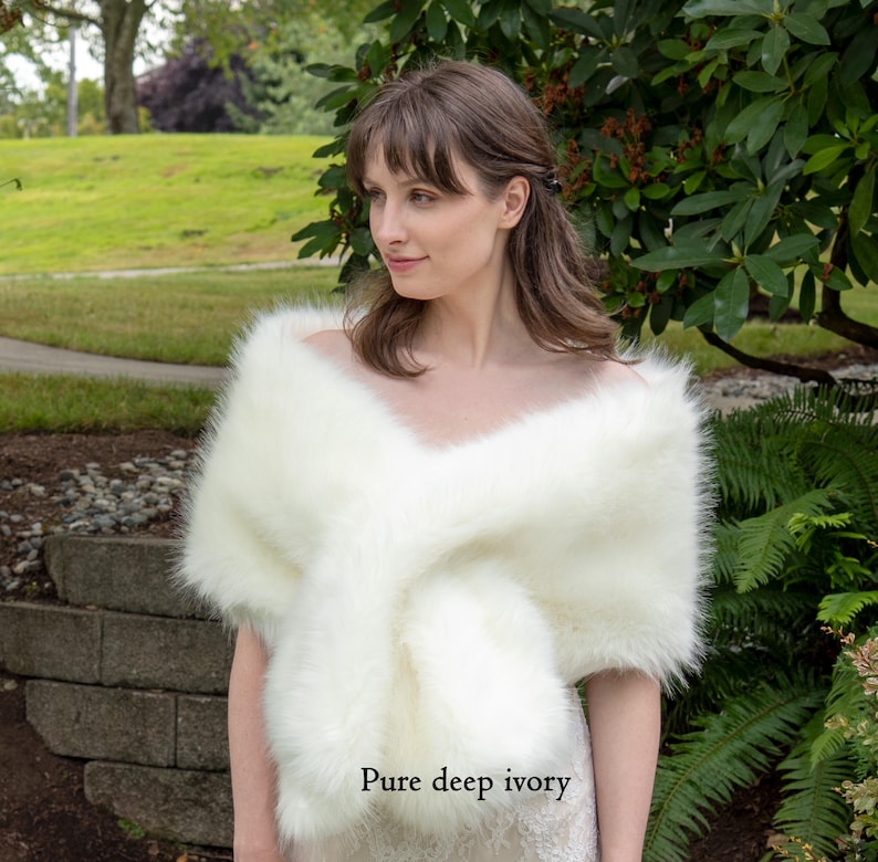Ivory faux fur wrap faux fur stole faux fur shawl bridal wrap faux fur shrug bridal cape B005 Pure deep ivory