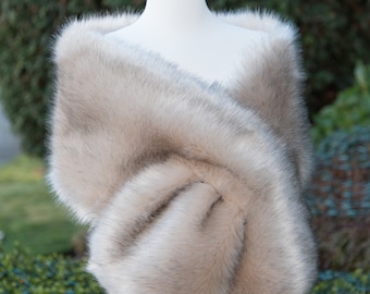 Beige light brown faux fur wrap faux fur stole faux fur shawl bridal wrap bridal cape faux fur shrug B005-beige