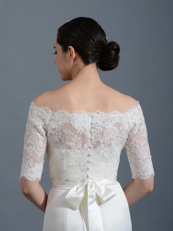 Plus Size Wedding Bridal Bolero Top Lace Off Shoulder 3/4 Sleeve Wraps Jackets 