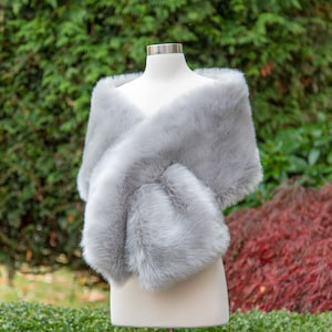 Light Gray faux fur wrap faux fur stole faux fur shawl bridal wrap faux fur shrug B008-light-gray