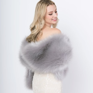 Gray faux fur wrap faux fur stole faux fur shawl bridal wrap faux fur shrug B002-gray