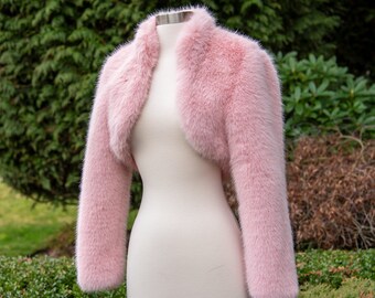 Light pink long sleeve faux fur bolero faux fur jacket faux fur coat faux fur shrug FJ002-light-pink