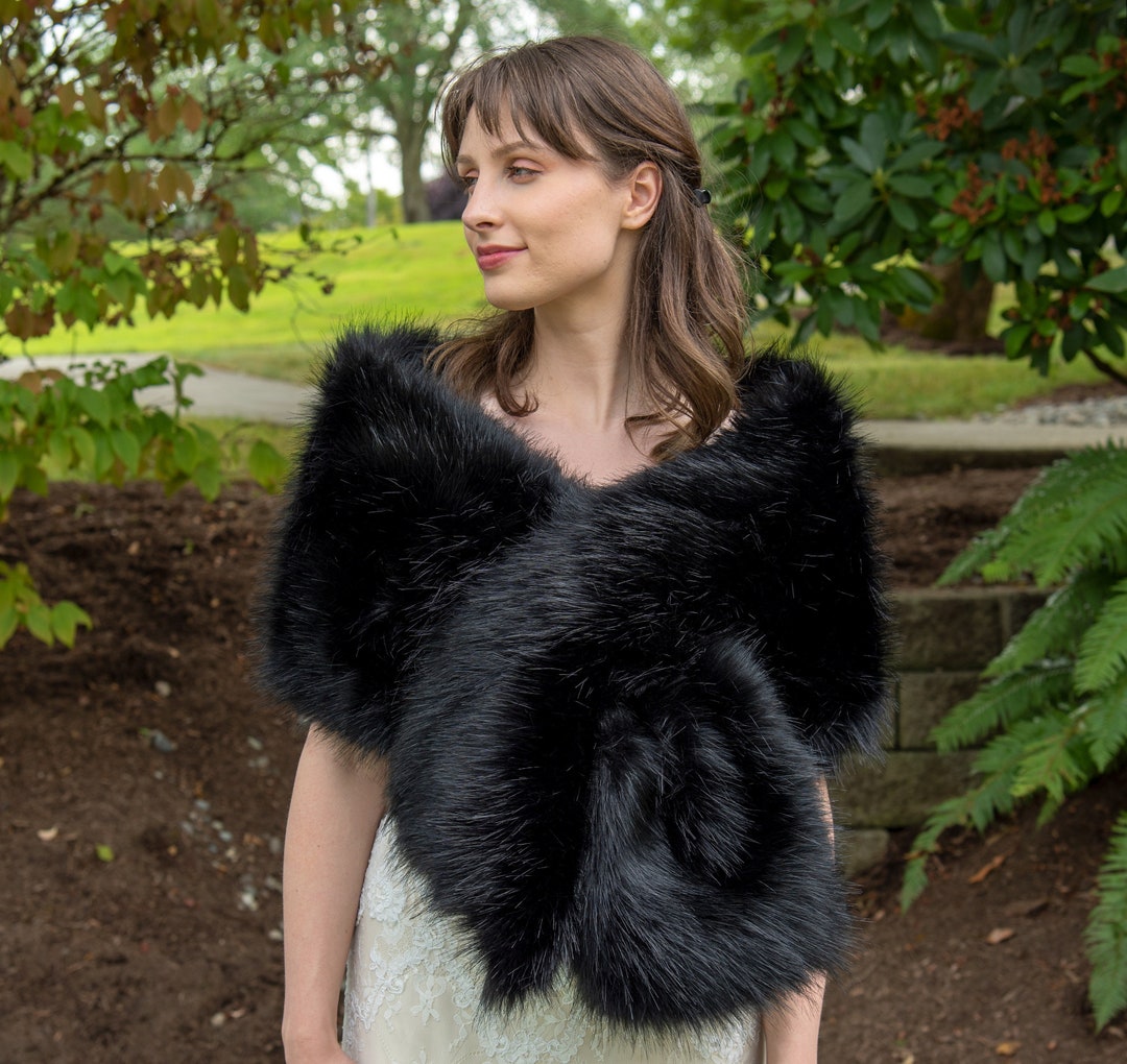 Women's Winter Faux Fur Trim Sequin Shawl/Wrap