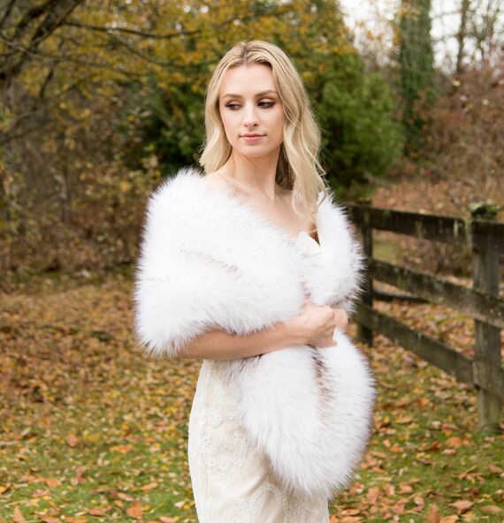 white faux fur shawl