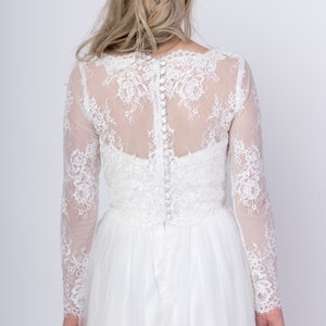 Long sleeve lace topper light ivory bridal lace topper bridal lace jacket bridal separates image 3