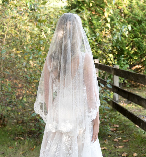 wedding veil bridal veil mantilla veil elbow length veil alencon lace veil wedding veil light ivory