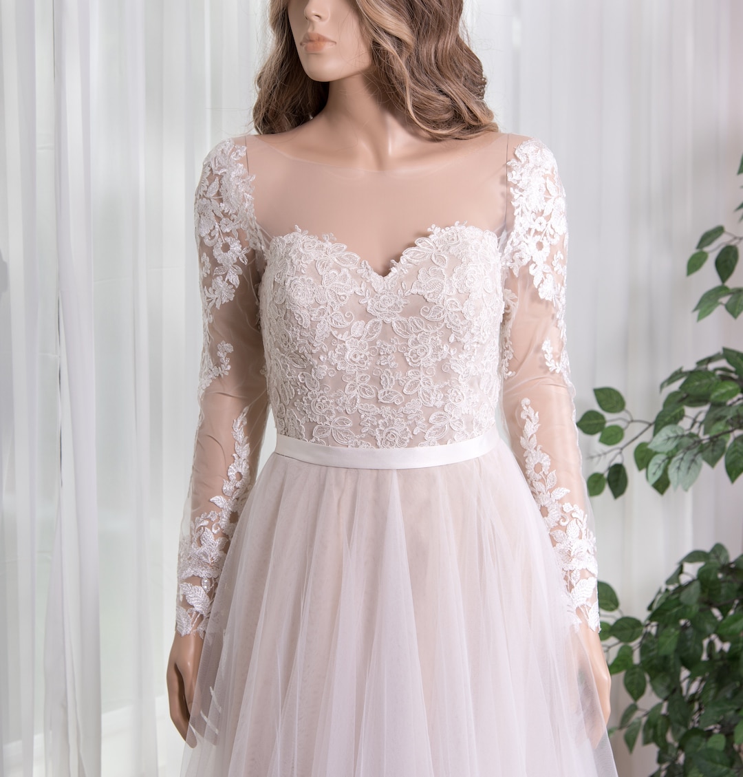 Light Ivory Long Sleeve Wedding Dress Topper | Light Ivory Bridal Lace ...