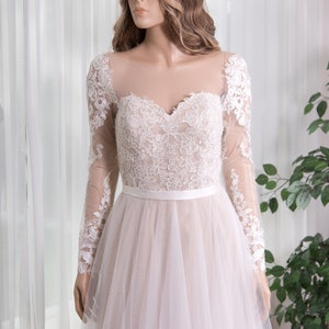 Light ivory long sleeve wedding dress topper | light ivory bridal lace topper | bridal lace jacket | bridal separates