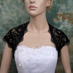 Black cap sleeve bridal lace wedding bolero jacket