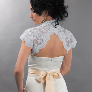 White wedding bolero, lace bolero, wedding jacket, bridal bolero, white lace bolero, cap sleeve, keyhole back, alencon lace