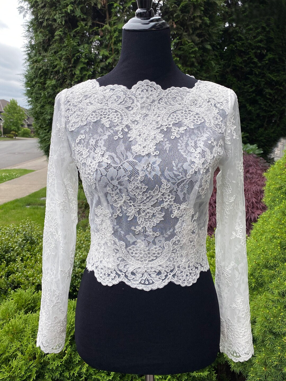 Ivory Long Sleeve Wedding Dress Topper With Boat Neckline, Buttoned ...
