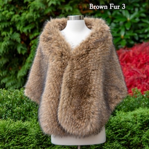 Brown Faux Fox Fur Bridal Wrap, Fleece Lined Wedding Stole Brown fur 3