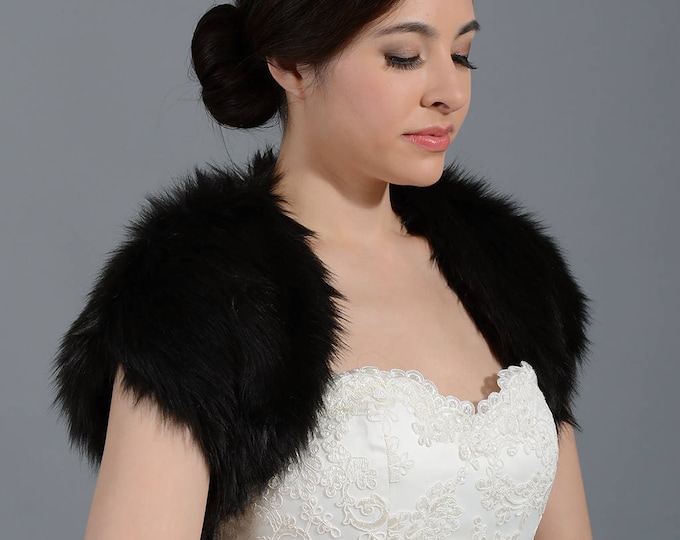 Black Faux Fur Bolero Faux Fur Shrug Fs004black Etsy