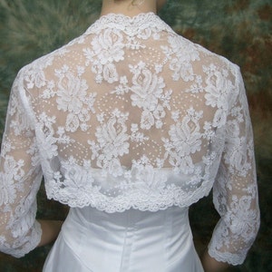 Lace bolero, wedding bolero, white 3/4 sleeve bridal alencon lace wedding bolero jacket image 4