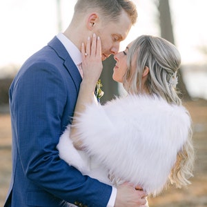 Ivory Faux Fur Bridal Wrap: Wedding Shawl with Brown Tips Pure white