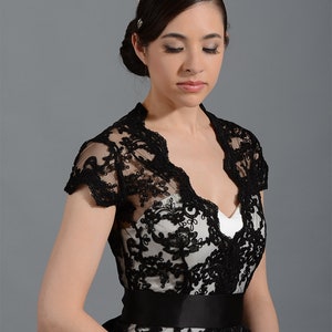 Bolero in pizzo nero, giacca da sposa, bolero da sposa, bolero da sposa, shrug da sposa, pizzo alencon, aperto davanti