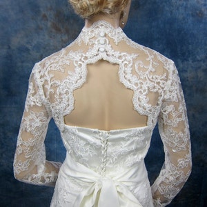 Wedding bolero lace bolero bridal bolero jacket Ivory bolero long sleeve lace bolero keyhole back alencon lace image 4