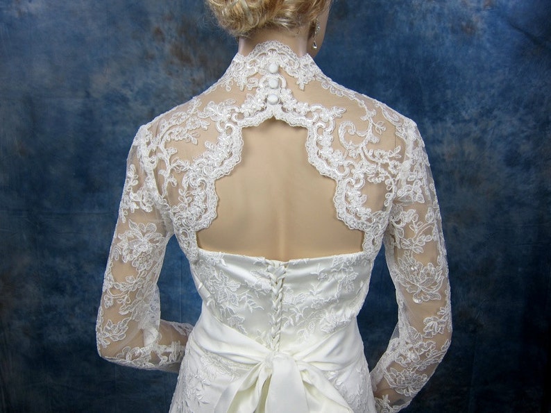 Wedding bolero lace bolero bridal bolero jacket Ivory bolero long sleeve lace bolero keyhole back alencon lace image 4