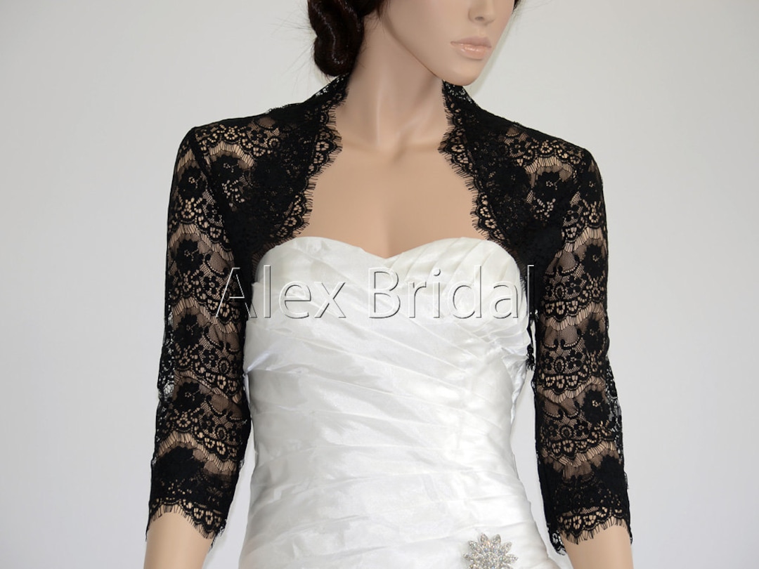 3/4 Sleeve Black Lace Bolero Wedding Jacket - Etsy
