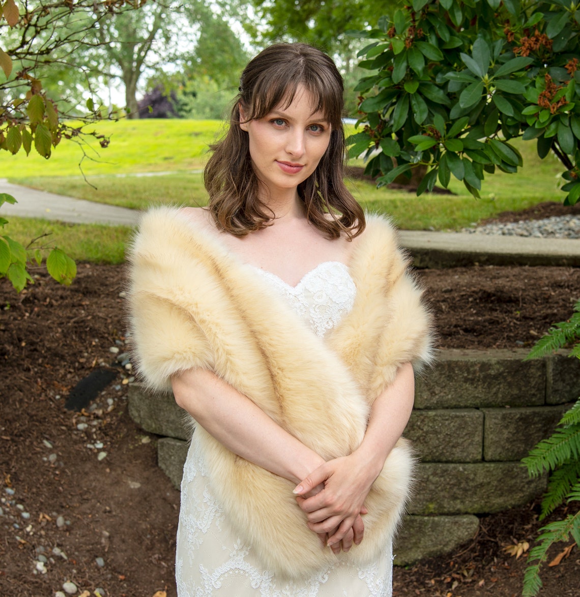 champagne faux fur shawl