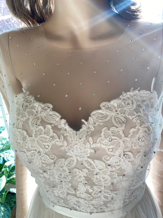 Rhinestone Wedding Dress Topper in Ivory Color Buttoned Back | Etsy