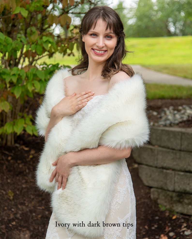 Ivory faux fur wrap faux fur stole faux fur shawl bridal wrap faux fur shrug bridal cape B005 image 4