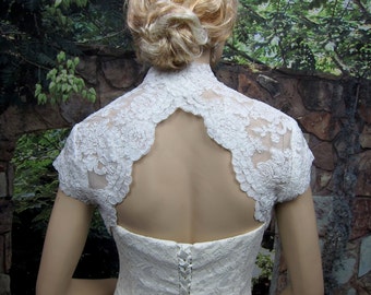 Wedding bolero, lace bolero, wedding jacket, bridal bolero, ivory lace bolero, cap sleeve, keyhole back, alencon lace