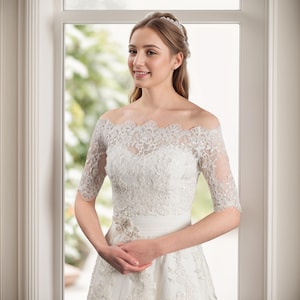 Ivory bridal bolero, Off-Shoulder, lace bolero, wedding bolero, wedding jacket, lace shrug, bridal jacket, bridal lace top, Alencon Lace
