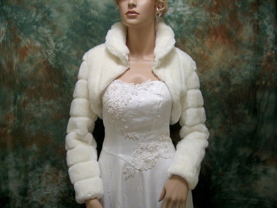 Ivory faux fur bolero faux fur shrug long sleeve FB001-Ivory | Etsy