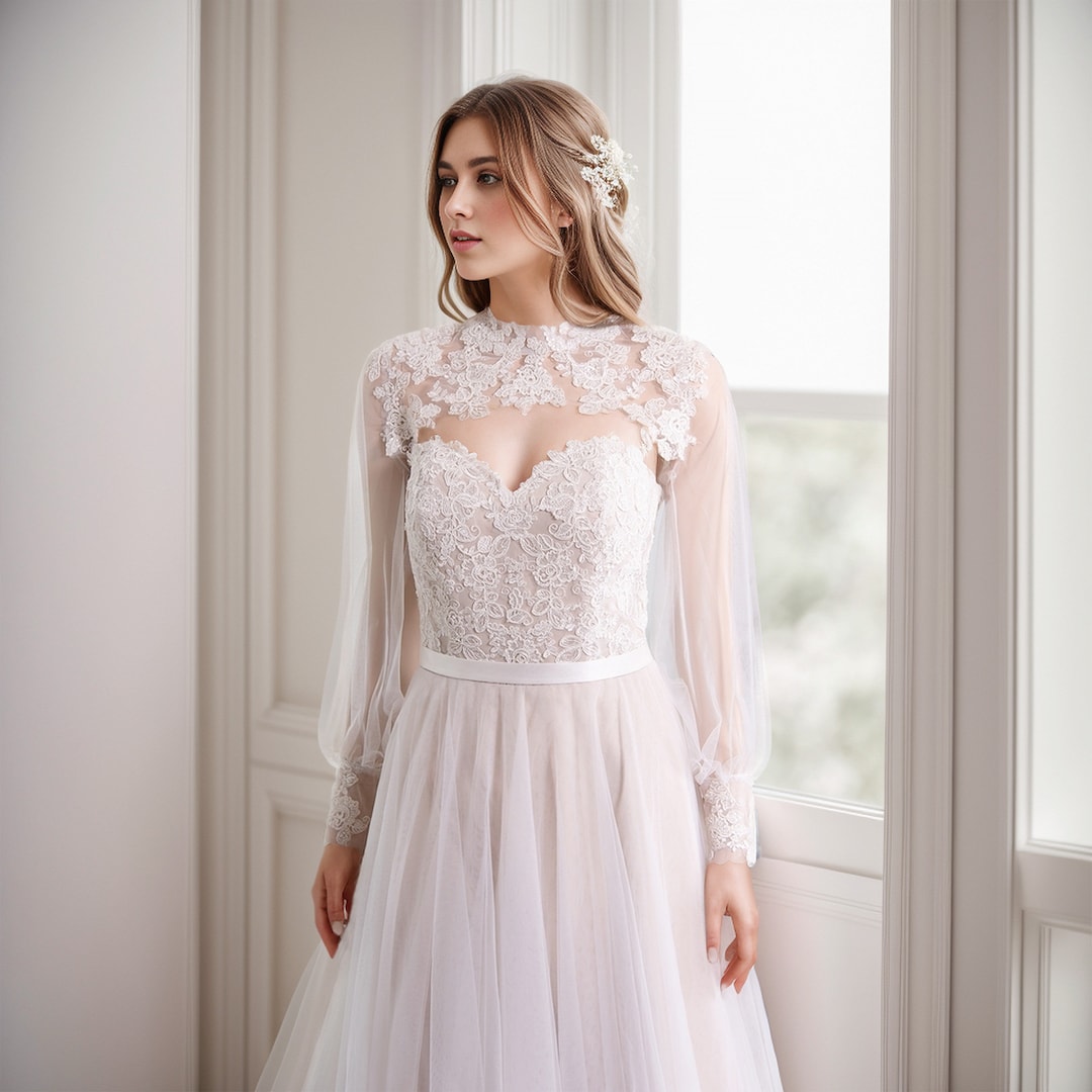 Elegant Bishop Sleeve Wedding Dress Topper for Timeless Bridal Elegance