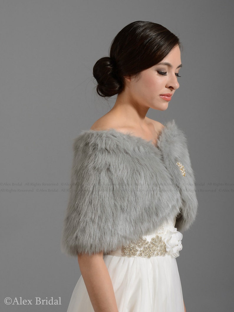 Silver faux fur wrap bridal wrap faux fur shrug faux fur stole | Etsy