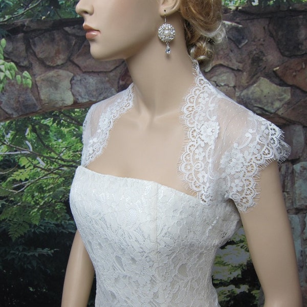 Ivory sleeveless bridal dot lace wedding bolero jacket