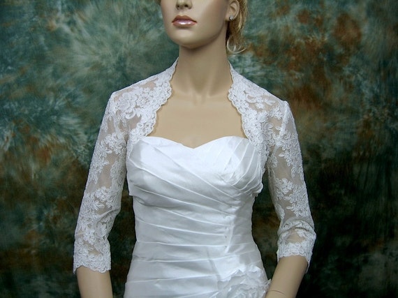 3/4 Length Sleeves Lace Bolero, Lace Shrug, Wedding Bolero, Bridal Shrug, Wedding Jacket, Bolero Jacket, Bridal Bolero, White Lace Bolero