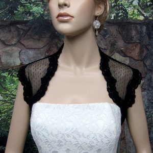 Wedding bolero, lace bolero, bridal jacket, black sleeveless bridal dot lace wedding bolero jacket zdjęcie 1