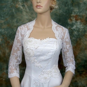 Lace bolero, wedding bolero, white 3/4 sleeve bridal alencon lace wedding bolero jacket image 1