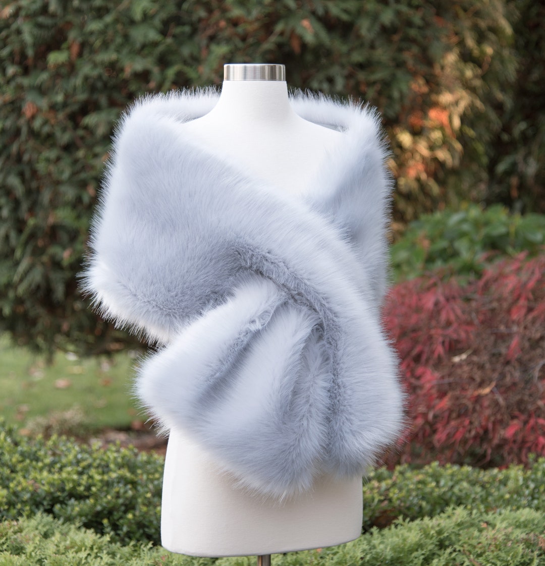 Dusty Blue Faux Fur Wrap Faux Fur Stole Faux Fur Shawl Bridal Wrap