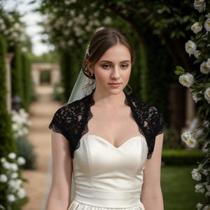 Black cap sleeve bridal lace wedding bolero jacket