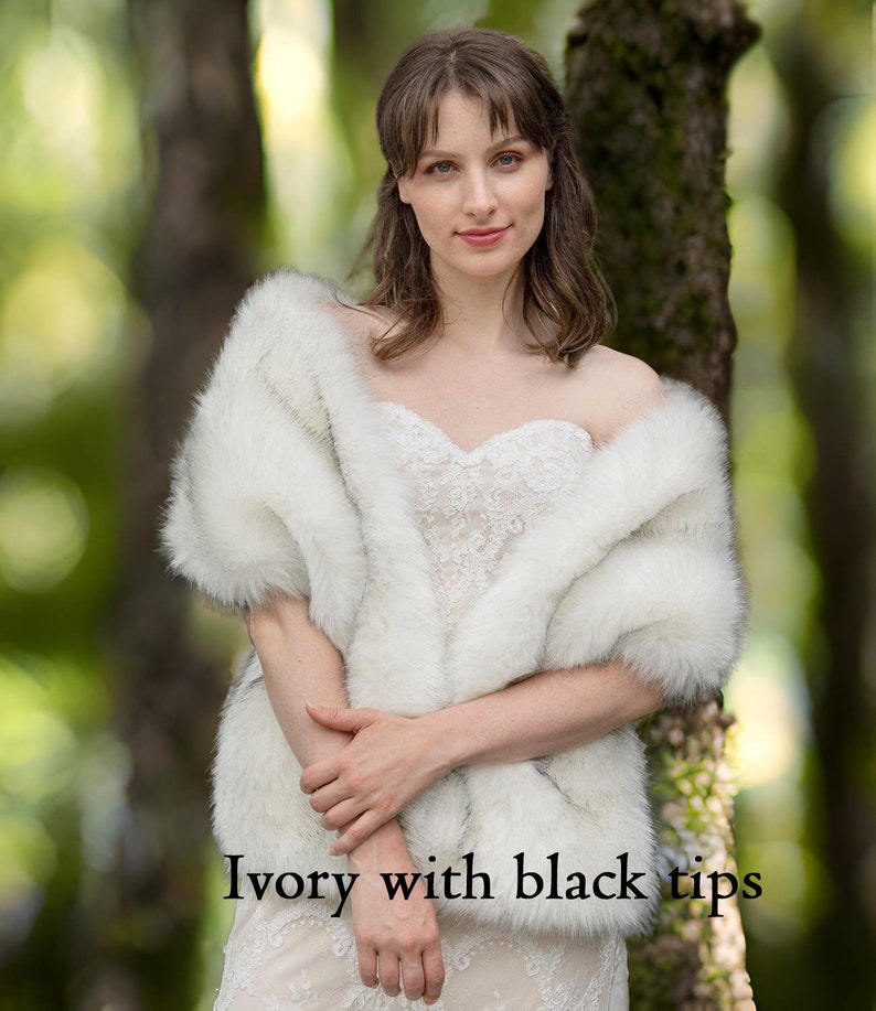 Ivory faux fur bridal wrap faux fur shawl faux fur stole wedding shrug bridal shrug faux fur cape faux fur wrap bridal B005 image 6